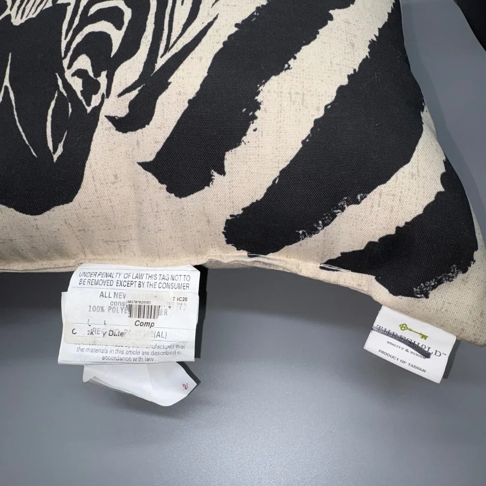 Threshold Zebra Print Throw Pillow Square Decorative Accent Black White